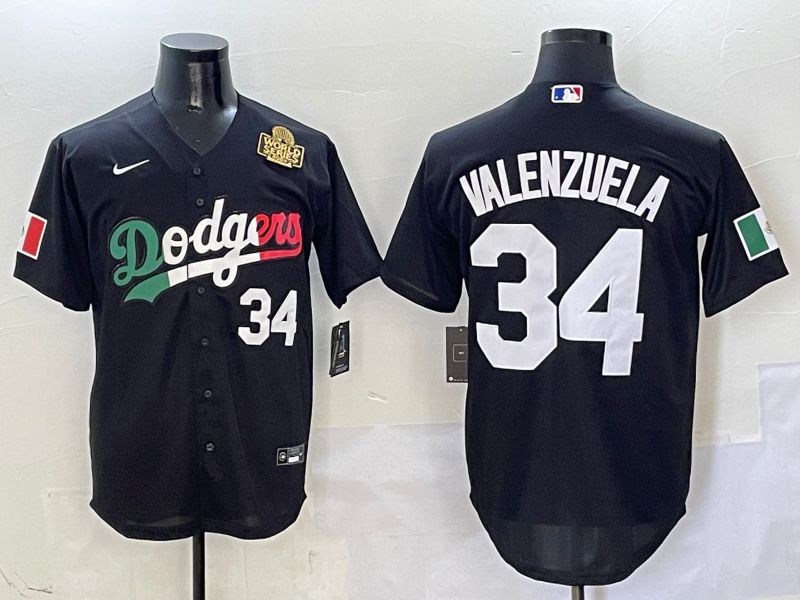 Men Los Angeles Dodgers 34 Valenzuela Black Mexico Game Nike 2025 MLB Jersey style 8